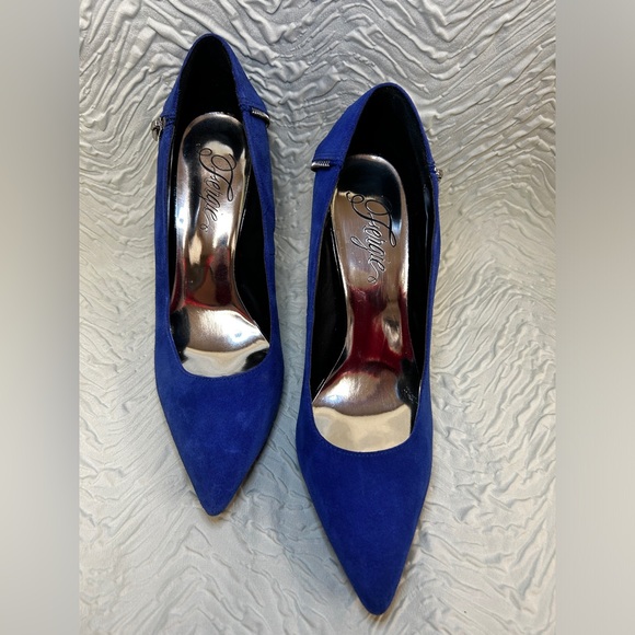 Fergie Sz 10 Precise Electric Blue Suede High Heel Pumps Shoes Zipper Accent - Picture 2 of 5